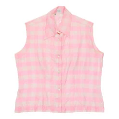 Vintage Unbranded Blouse - Large Pink & White Silk