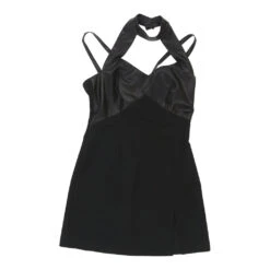 Vintage Mantani Halterneck Dress - Small Black Cotton